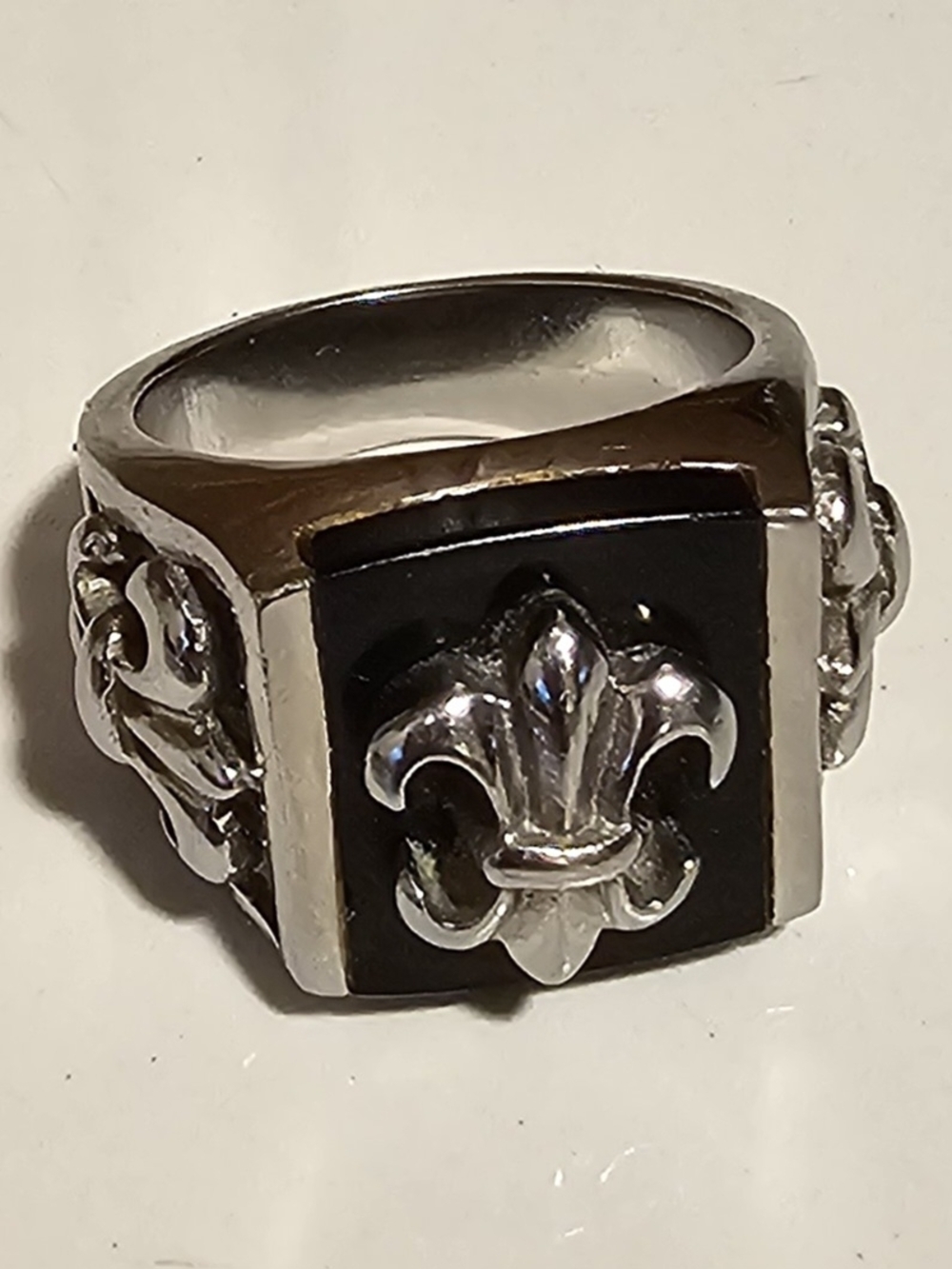 Steel Fleur-de-Lis Signet Ring Size 9